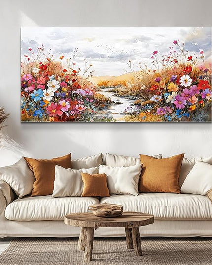 XIGUANGART Flower Wall Art Canvas Prints Rural Landscape Wall Decor Colorful Farmhouse Nature Floral Pictures Plants Painting Artwork for Living Room Dining Room Bedroom Office Bathroom 40 x 20