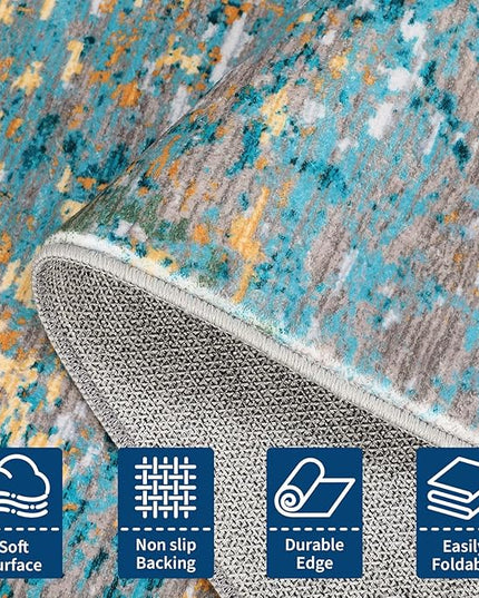 Modern Abstract 8x8 Round Area Rug Non Slip Non Shedding Rug Low Pile Stain Resistant for Bedroom Living Room Office Dining Room,Multi Color