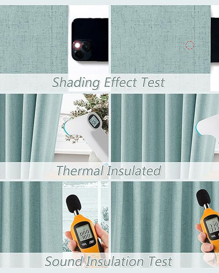 Guken 100% Blackout Linen Curtains 108 Inch Length 2 Panels Set for Living Room Bedroom Back Tab Thermal Insulated Black Out Linen Drapes Room Darkening Window Curtains,Light Blue