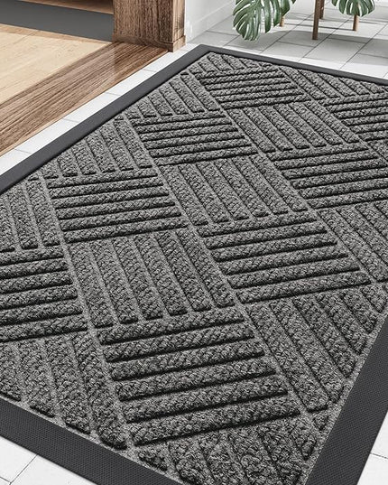 Smiry Front Door Mat Outside Entrance, Heavy Duty Outdoor Indoor Natural Rubber Doormat, Non Slip, Trap Dirt and Moisture, Easy Clean, Low Profile Patio Porch Entryway Mat, 29.5x17, Mix Black