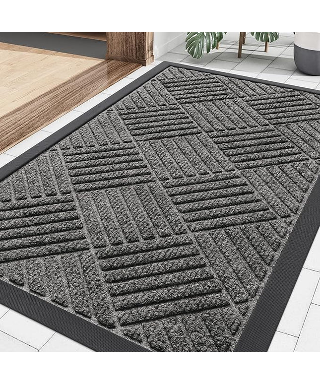 Smiry Front Door Mat Outside Entrance, Heavy Duty Outdoor Indoor Natural Rubber Doormat, Non Slip, Trap Dirt and Moisture, Easy Clean, Low Profile Patio Porch Entryway Mat, 29.5x17, Mix Black