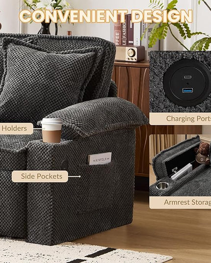 83" King Size Pull Out Sofa Bed, 4-in-1 Convertible Sleeper Sofa Bed with USB Ports, Cup Holders, Side Pockets, Corduroy Oversized Loveseat Chaise Lounge for Living Room, Small Space (Dark Gray)