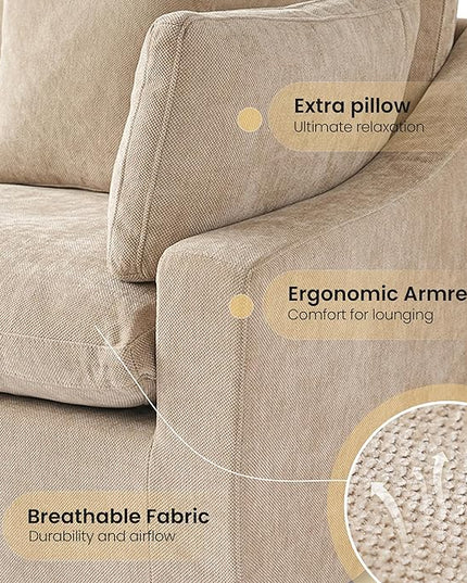 Cloud Couch Modular Sectional Sofa,119.2" 3Seater Wide Couch,Down Filled Convertible Living Room Set, Covers Washable&Replaceable,Khaki