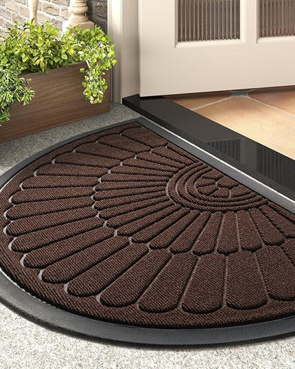 tchdio Door Mat Outdoor Indoor Entrance Doormat-Semicircular Durable Rubber Non Slip Front Door Mat for Outside Inside Entry Entryway Dirt Trapper WelcomeMat for Muddy Paws and Shoes-Brown 24”x36”