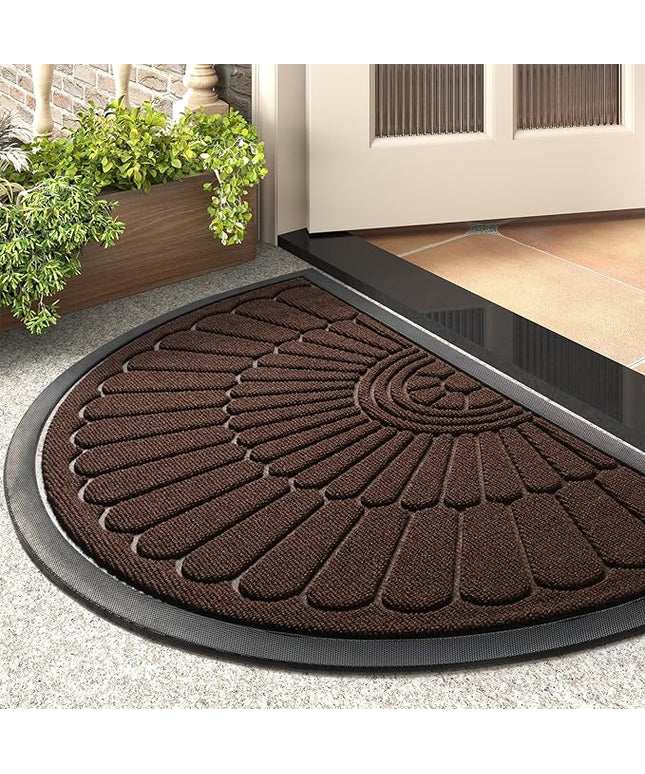 tchdio Door Mat Outdoor Indoor Entrance Doormat-Semicircular Durable Rubber Non Slip Front Door Mat for Outside Inside Entry Entryway Dirt Trapper WelcomeMat for Muddy Paws and Shoes-Brown 24”x36”