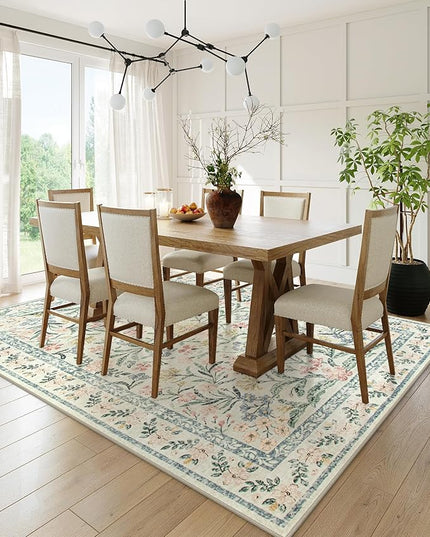 Wonnitar Boho Washable Rug 8x10, Large Area Rug for Living Room, Soft Floral Carpet for Bedroom Non Slip, 8 x 10 Indoor Beige Carpets for Nursery Dining Room Apartment Office Decor
