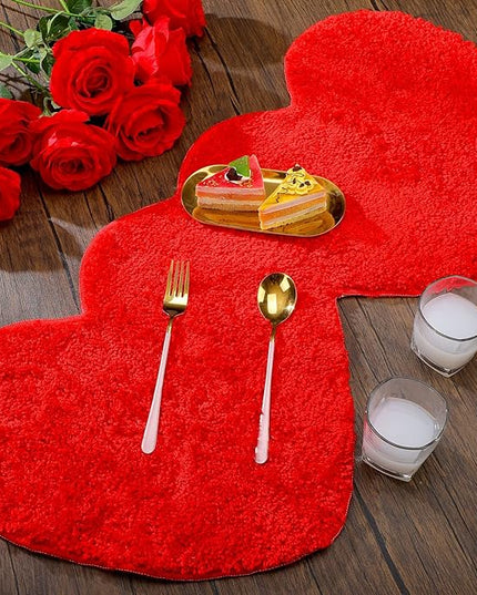 Hoolerry Valentines Heart Rug Double Heart Shaped Bathroom Rug Decorative Non Slip Doormat Washable Love Shag Shower Mat Home Bedroom Living Room 15.75 x 31.5 Inch(Red)