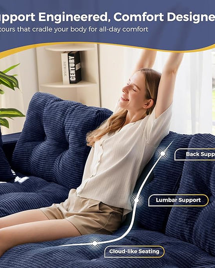 MAXYOYO 104" L Shaped Modular Sectional Sofa with Ottoman, Cloud Boneless Couch with Layered Cushion, Upholstered Sofa in a Box, Flexible Module Combination for Living Room, No Assembly, Navy