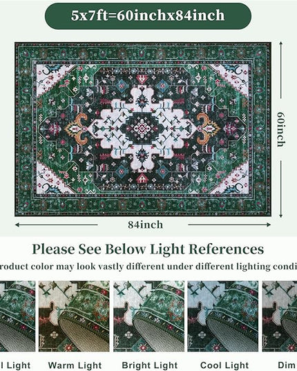 Ciicool Area Rug 5x7ft Washable Rugs for Living Room Non-Slip Indoor Rugs Large Low-Pile Mat Floor Carpet Vintage Rug for Bedroom Dinning Foyer Decor