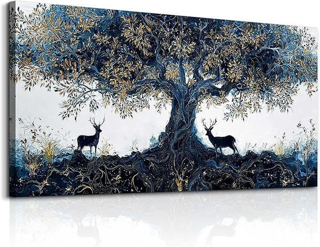 XIGUANGART Tree of Life Art Prints Large Canvas Wall Art for Living Room Inspiration Elk Farmhouse Paintings Pictures Modern Abstract Artwork Wall Decor Bedroom Home Office Posters Decoration 24X48