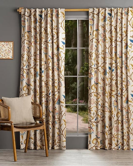 Maison d' Hermine Curtains for living room 100% Cotton 124 inch length One Panel Light Filtering Curtains for Bedroom Windows with rod and loop Pockets Drapes (Artisan Love Multicolor, 50"W x 124"L)