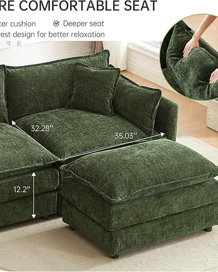 Modular Sectional Sofa, 112.2 Inch Rectangle Shaped Couch Set with Armrests, 3-Seater Comfy Cloud Couches for Living Room Apartment, Green
