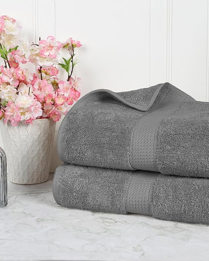 Superior Egyptian Cotton Pile Bath Sheet Set of 2, Ultra Soft Luxury Towels, Thick Plush Essentials, Absorbent Heavyweight, Guest Bath, Hotel, Spa, Home Bathroom, Shower Basics, Charcoal