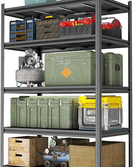 Garage Shelving Unit, Heavy Duty Metal Adjustable Storage, Steel Shelves, Industrial Shelves for Heavy Tools and Equipment, Ideal for Garage, Basement, Black (5-Tier, 72" H x 47.2" W x 23.6" D)