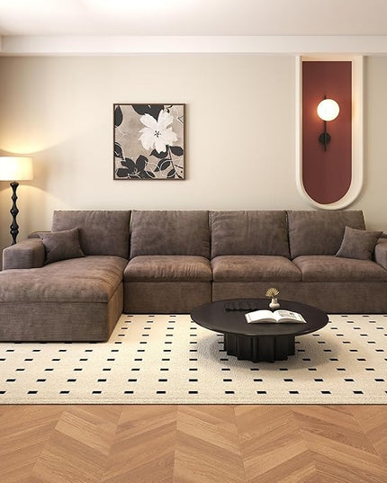 136.6'' L-Shaped Modern Modular Sectional Cloud Couch, 4-Seat Chenille Deep-Seat Sofa with Pillow for Living Room, Bedroom, Apartment, Camel
