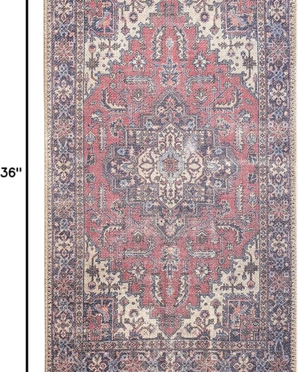 GLN Rugs Traditional Collection - Machine Washable Area Rug, Traditional Washable, Non Slip, Low Pile Chenille Rug, Living Room, Bedroom, Kitchen Rug (2'x3' Multi Blue)