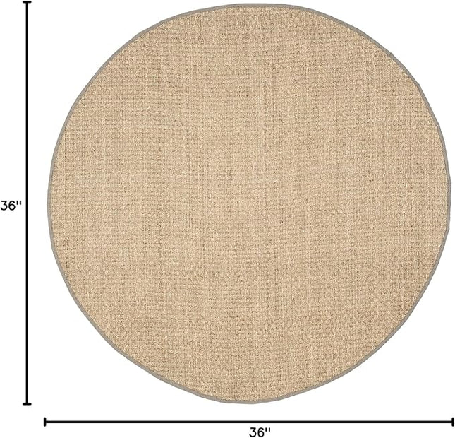 SAFAVIEH Area Rug 3' Round - Natural Fiber Collection - Natural & Grey, Seagrass, Basketweave Pattern with Border (NF114P)