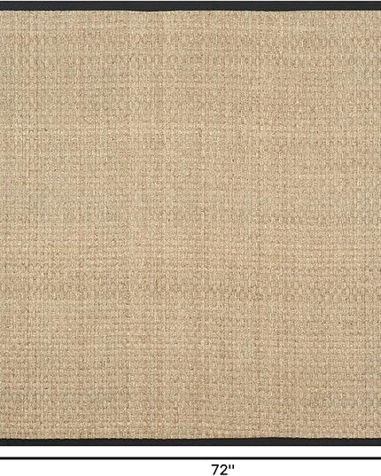 SAFAVIEH Area Rug 6' Square - Natural Fiber Collection - Natural & Black, Seagrass, Basketweave Pattern with Border (NF114C)