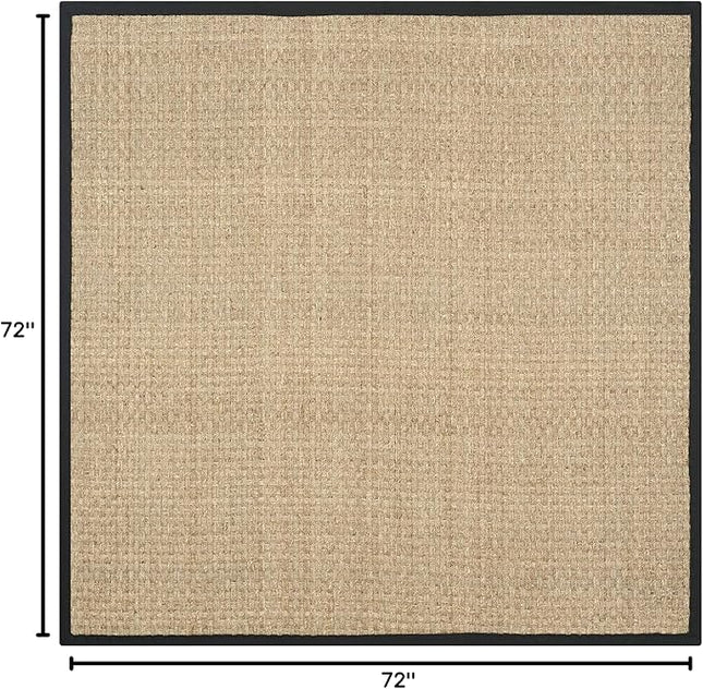 SAFAVIEH Area Rug 6' Square - Natural Fiber Collection - Natural & Black, Seagrass, Basketweave Pattern with Border (NF114C)