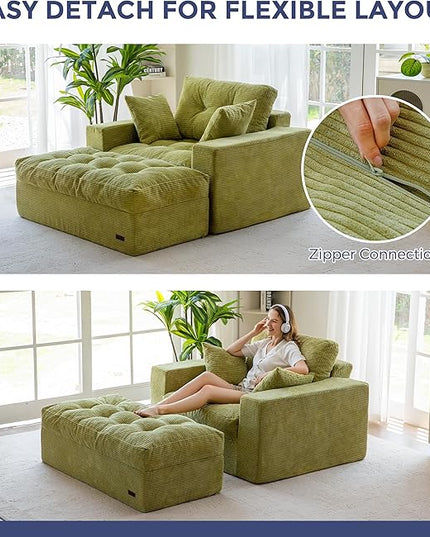 MAXYOYO Sectional Sofa Couch and Chaise Lounge, L Shaped Modern Cloud Couch with Ottoman, Comfy Sofa with Layered Cushion, Tufted Upholstered Sleeper Chair for Living Room, No Assembly Required
