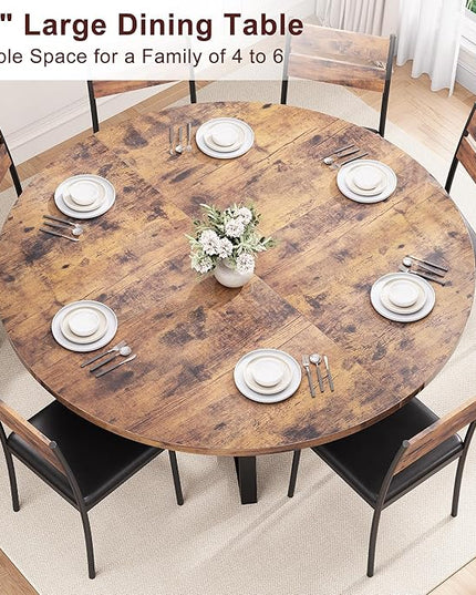 51'' Round Dining Table for 6,Kitchen Dining Room Circle Dinner Pedestal Table,Space Saving Wood Kitchen & Dining Room Furniture (Vintage, 51In)