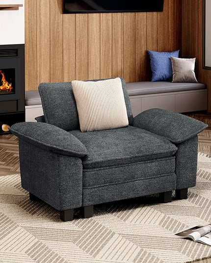 53.5" Cloud Modular Sectional Single Sofa, Deep Seat Armchair with Plush Chenille & Removable Arms for Living Room, Cyan