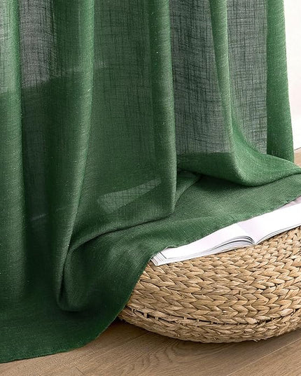 MIULEE Emerald Green Linen Curtains 96 Inch Long for Bedroom Living Room, Soft Thick Linen Textured Window Drapes Semi Sheer Light Filtering Rod Pocket Back Tab Christmas Burlap Look, 2 Panels