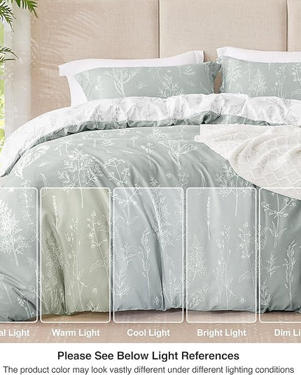 Love's cabin Grey Full Size Comforter Set - Full Comforter Set, 3 Pieces Cute Floral Bedding Sets for All Seasons,1 Soft Reversible Botanical Flowers Comforter and 2 Pillow Shams