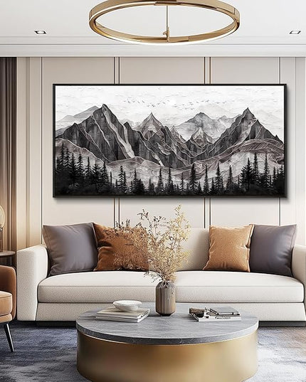 XIGUANGART Large Abstract Mountain Wall Art Farmhouse Canvas Art Print Painting Forest Nature Wall Decor Watercolour Modern Landscape Picture for Living Room Bedroom Office Decorations Framed Artwork