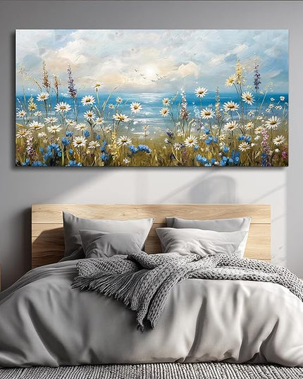 Large Wall Decor for Living Room Canvas Wall Art for Office Modern Wall Decorations for Bedroom White Flower Landscape Paintings Farmhouse Pictures Artwork Room Home Decor 48x24