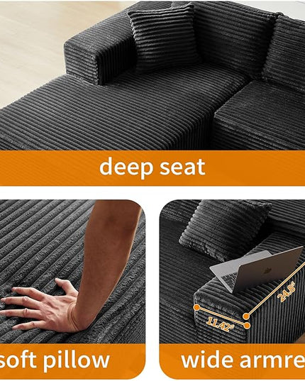 103.54'' Sectional Sofa, Flannel Fabric Fabric L Shaped Sofa, 4 Seat Modern L Shape Couch with 2 Pillows Right Hand Lounge for Living Room, Office