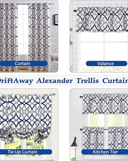 DriftAway Alexander 80% Blackout Curtains for Living Room 250GSM Pattern Match Thermal Insulated Room Darkening Geo Moroccan Mid Century Grommet Bedroom Drapes 2 Panels 52 Inch by 96 Inch Navy Gray