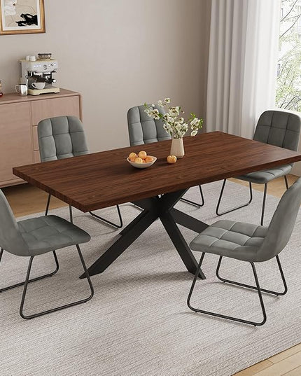 ZckyCine 7-Piece Dining Table Set with 51"-67" Extendable Walnut Wood Table and 6 PU Leather Chairs, Modern Rectangular Kitchen Table Set with Metal Legs, Seats 6, Easy Assembly