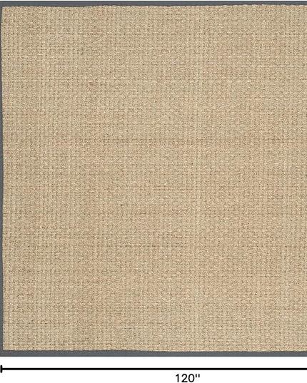 SAFAVIEH Area Rug 10' Square - Natural Fiber Collection - Large - Natural & Dark Grey, Seagrass, Basketweave Pattern with Border (NF114Q)