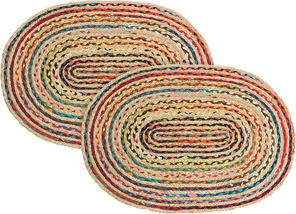 REDEARTH · Jute Cotton Chindi Area Rug - 2'x3' Oval Rug, Handwoven, Non-Shedding, Soft & Durable – Multi Tones for Home Décor in Living Room, Dining Room, Bedroom, Set of 2