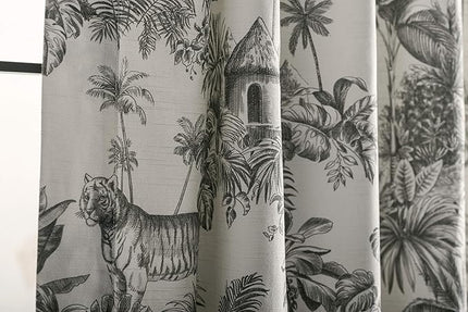 Maison d' Hermine Curtains for living room 100% Cotton 124 inch length One Panel Light Filtering Toile Curtains for Bedroom Windows with rod and loop Pockets Drapes (Savana Jouy Beige, 50"W x 124"L)