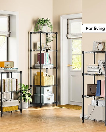 5 Tiers Shelf Metal Storage Shelves Wire Rack Closet Organizers with Wheel for Garage Kitchen Bathroom Laundry Black 11.8" D x 17.7" W x 55" H