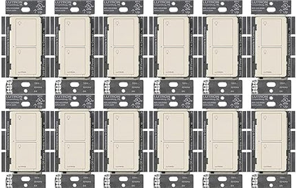 Lutron Caseta Original Smart Light Switch (Lutron Smart Hub Required), for Home, LED Lights, and Fans, 6 Amp, Single-Pole/3-Way, Neutral Required, PD-6ANS-LA, Almond, 12 Pack