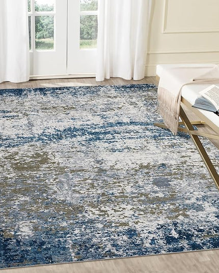 5x7 Modern Abstract Faux Wool Rug Ultra-Soft Low Pile Accent Rug Stain Resistant Carpet Machine Washable for Bedroom with Non Slip Backing, Navy