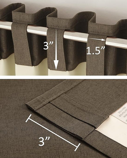 DUALIFE 100% Blackout Linen Brown Curtains 84 Inch for Living Room Darkening, Bedroom Linen Drapes 84 Inches Long Rod Pocket/Back Tab Heat Blocking Bohemian Pleated Window Curtain(50"x84"x2)