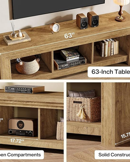 Tribesigns 63" TV Stand for TVs Up to 75 Inches, Farmhouse Entertainment Center with Open Storage, Media Console for Living Room, Oak