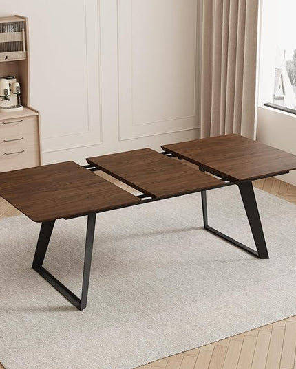 ZckyCine 63"-79" Extendable Dining Table Set for 6, Modern Walnut Color Table with 6 Brown Chairs, Retractable Wood Table and Chair Set for Kitchen and Dining Room