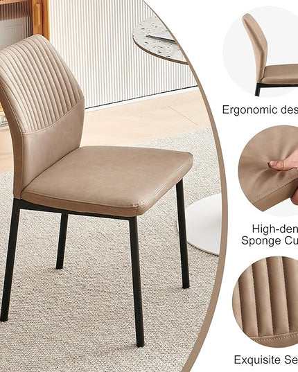 PU Leather Dining Chairs Set of 4, Mid-Century Modern Beige Leather Kitchen Chairs, Armless Dining Room Chairs with Black Metal Legs for Dining Room, Living Room