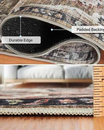 ReaLife Rugs Machine Washable Area Rug - Living Room Bedroom Bathroom Kitchen Entryway Office - Non Slip Low Pile Stain Resistant Premium - Boho Farmhouse Vintage - Joy - Brown Beige 6' Round