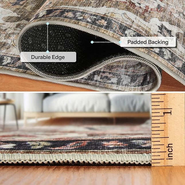 ReaLife Rugs Machine Washable Area Rug Runner - Living Room Bedroom Bathroom Kitchen Entryway Office - Padded Low Pile Stain Resistant Premium - Boho Farmhouse Vintage - Joy - Brown Beige 2'6" x 6'