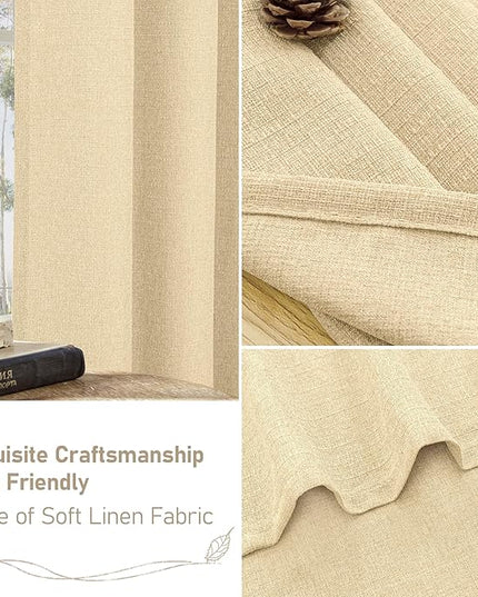 LAMIT Sand Linen Curtains for Bedroom 63 Inch Length, No See Through Grommet Privacy Window Drapes for Living Room Light Filtering Thick Curtain for Farmhouse, 2 Panels, 52 x 63 Inch