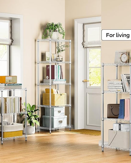 5 Tiers Shelf Metal Storage Shelves Wire Rack Closet Organizers with Wheel for Garage Kitchen Bathroom Laundry Chrome 11.8" D x 17.7" W x 55" H