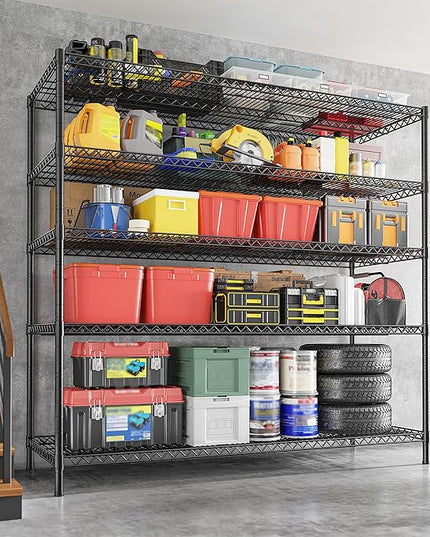 REIBII 55.5" W Storage Shelves 3200LBS Metal Shelving 5 Tier Wire Shelving Unit Garage Shelving Heavy Duty Metal Shelves for Storage Rack Commercial Adjustable Pantry Shelf, 55.5" W X 18''D X 71" H