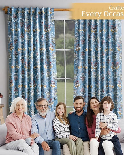 Maison d' Hermine Curtains for Living Room 100% Cotton 124 inch Length One Panel Light Filtering Curtains for Bedroom Windows with Rod and Loop Pockets Drapes (Marquise Blue, 50" W x 124" L)