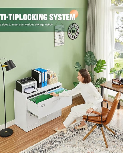 Letaya 2 Drawer Metal Filing Organization Office Cabinets with Lock,Lateral File Cabinets for Home Office Hanging Files Letter/Legal/F4/A4 Size (2 Drawer-White)